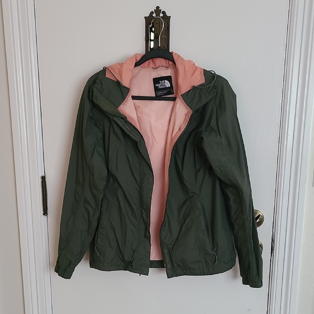 The North Face Women's Olive and Coral Rain Jacket